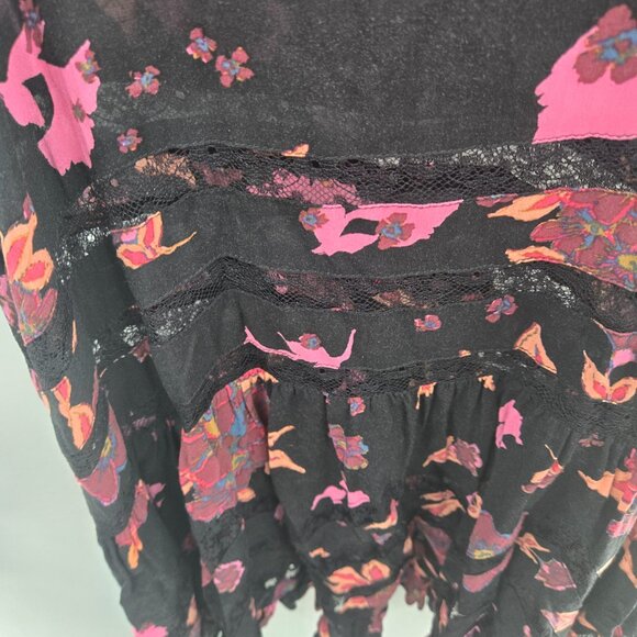 Intimately Free People Black Pink Lace Trapeze Voile Mini Slip Dress XS - Picture 4 of 12